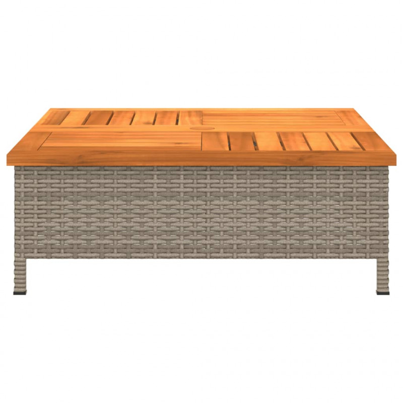 Stolik ogrodowy, szary, 70x70x25 cm, rattan i drewno akacjowe