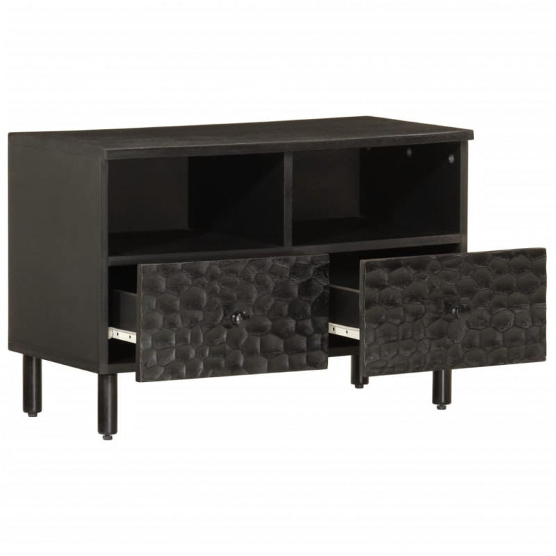 Szafka pod telewizor, czarna, 70x33x46 cm, lite drewno mango