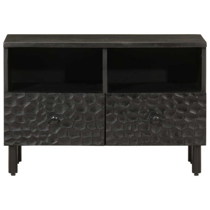 Szafka pod telewizor, czarna, 70x33x46 cm, lite drewno mango