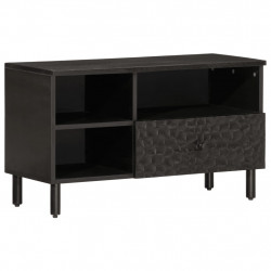Szafka pod telewizor, czarna, 80x33x46 cm, lite drewno mango