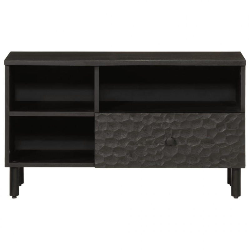 Szafka pod telewizor, czarna, 80x33x46 cm, lite drewno mango