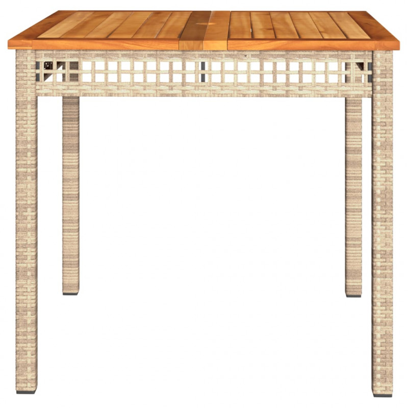 Stolik ogrodowy, beżowy, 80x80x75 cm, polirattan i akacja