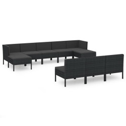 10-cz. zestaw mebli do ogrodu, poduszki, rattan PE, czarny