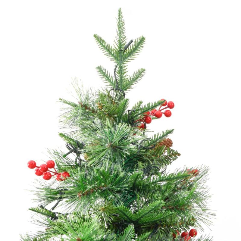 Sztuczna choinka z lampkami i szyszkami, zielona 195 cm, PVC/PE