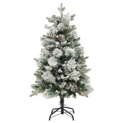 Choinka flokowana śniegiem z lampkami i szyszkami 150 cm PVC/PE