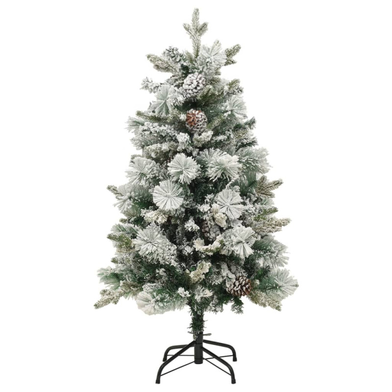 Choinka flokowana śniegiem z lampkami i szyszkami 150 cm PVC/PE