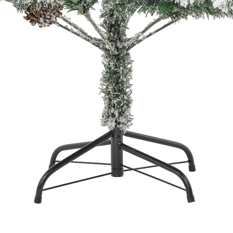 Choinka flokowana śniegiem z lampkami i szyszkami 225 cm PVC/PE