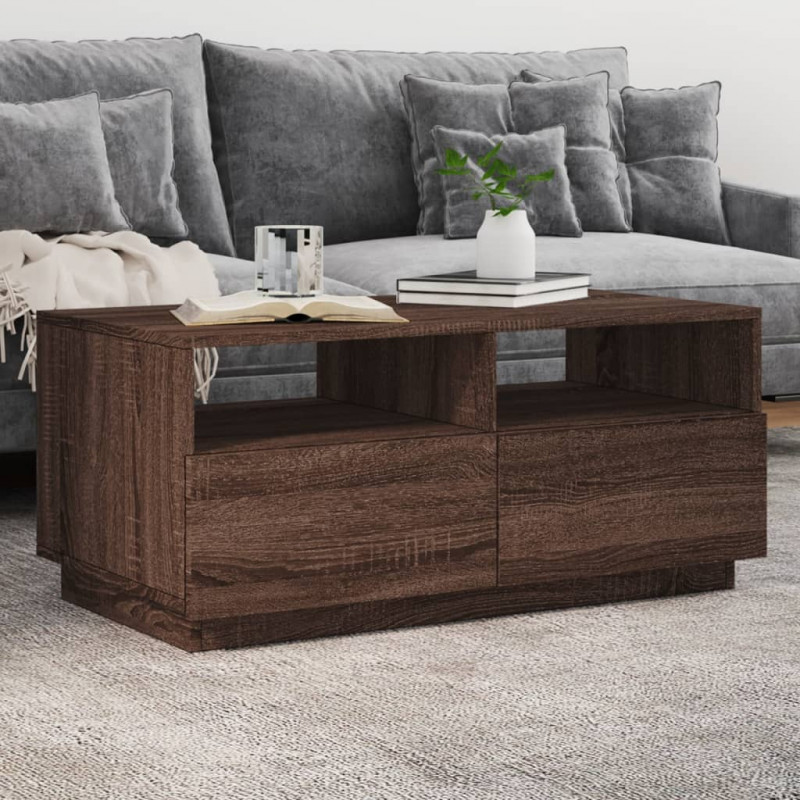 Stolik kawowy z oświetleniem LED, brązowy dąb, 90x49x40 cm