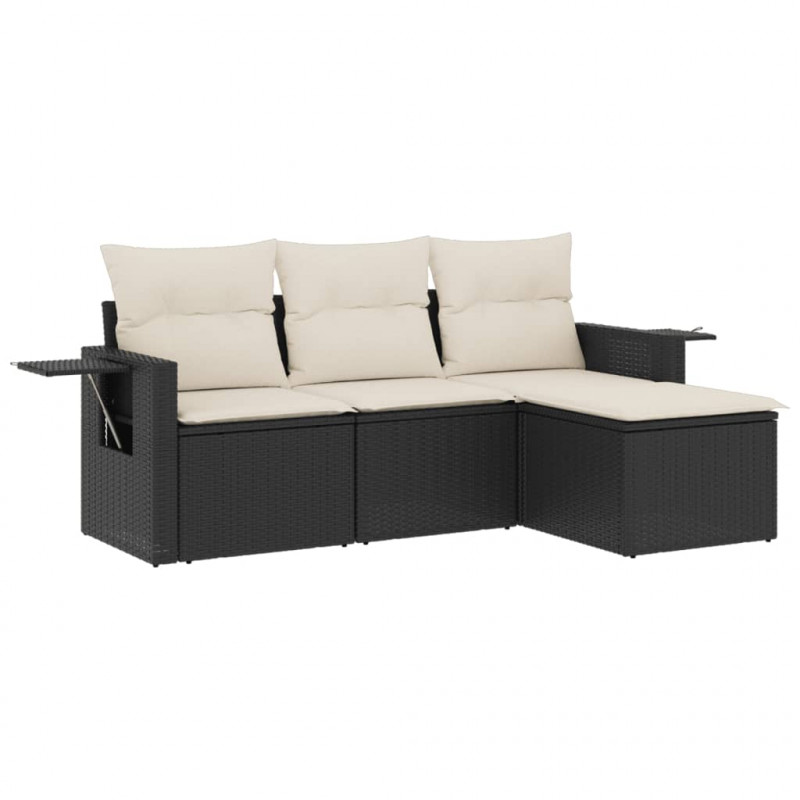4-cz. zestaw wypoczynkowy do ogrodu, poduszki, czarny rattan PE