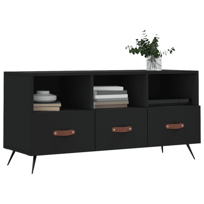 Szafka pod TV, czarna, 102x36x50 cm, materiał drewnopochodny
