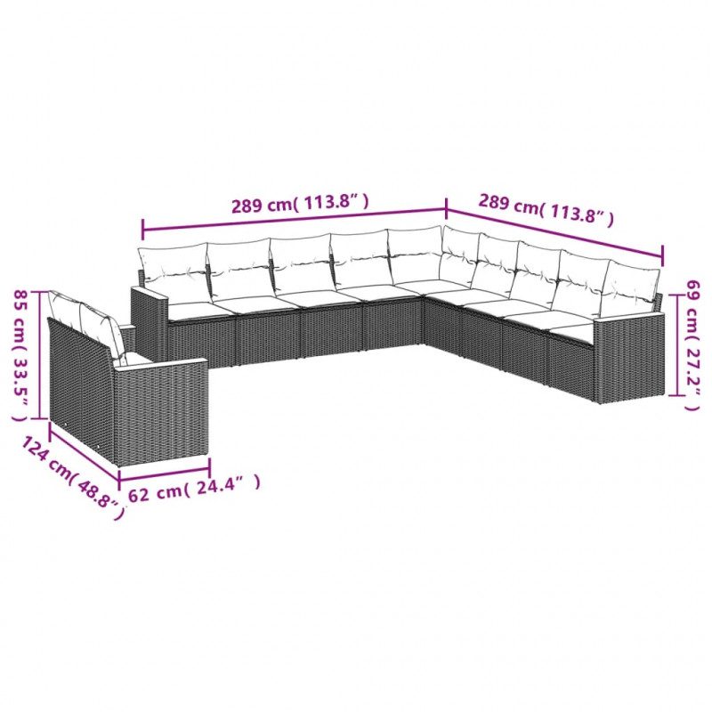 11-cz. zestaw mebli ogrodowych z poduszkami, mieszany beż