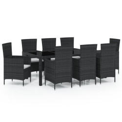 9-cz. zestaw mebli ogrodowych z poduszkami, rattan PE, czarny