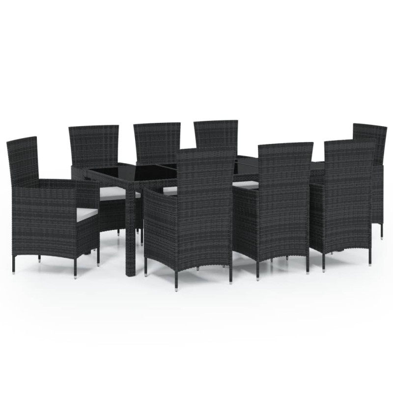 9-cz. zestaw mebli ogrodowych z poduszkami, rattan PE, czarny