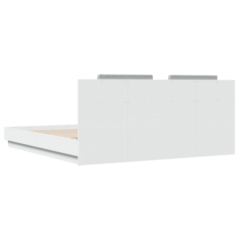 Rama łóżka z wezgłowiem i LED, biała, 200x200 cm