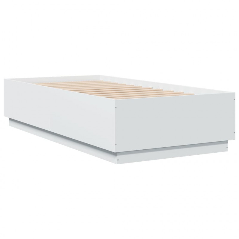 Rama łóżka z LED, biała, 75x190 cm, materiał drewnopochodny