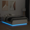 Rama łóżka z LED, biała, 135x190 cm, materiał drewnopochodny