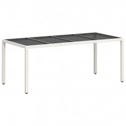 Stół ogrodowy ze szklanym blatem, biały 190x90x75 cm, rattan PE