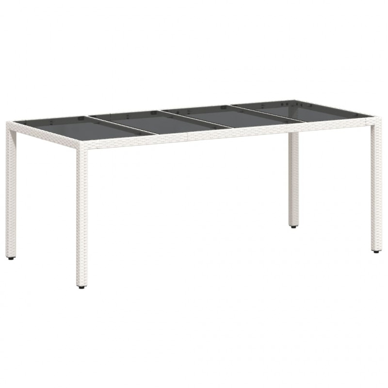 Stół ogrodowy ze szklanym blatem, biały 190x90x75 cm, rattan PE