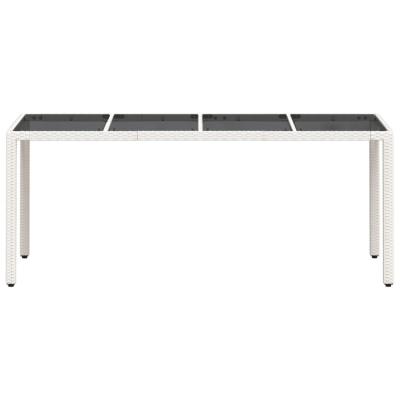 Stół ogrodowy ze szklanym blatem, biały 190x90x75 cm, rattan PE