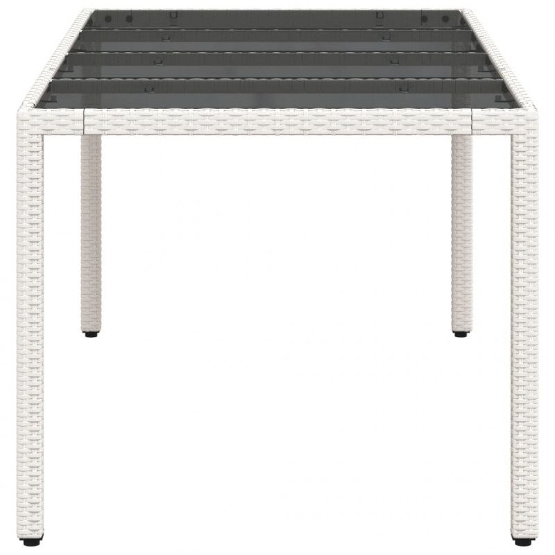 Stół ogrodowy ze szklanym blatem, biały 190x90x75 cm, rattan PE