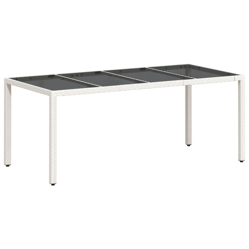 Stół ogrodowy ze szklanym blatem, biały 190x90x75 cm, rattan PE