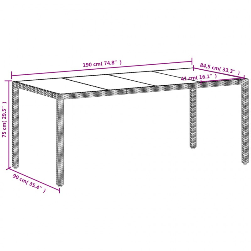 Stół ogrodowy ze szklanym blatem, biały 190x90x75 cm, rattan PE