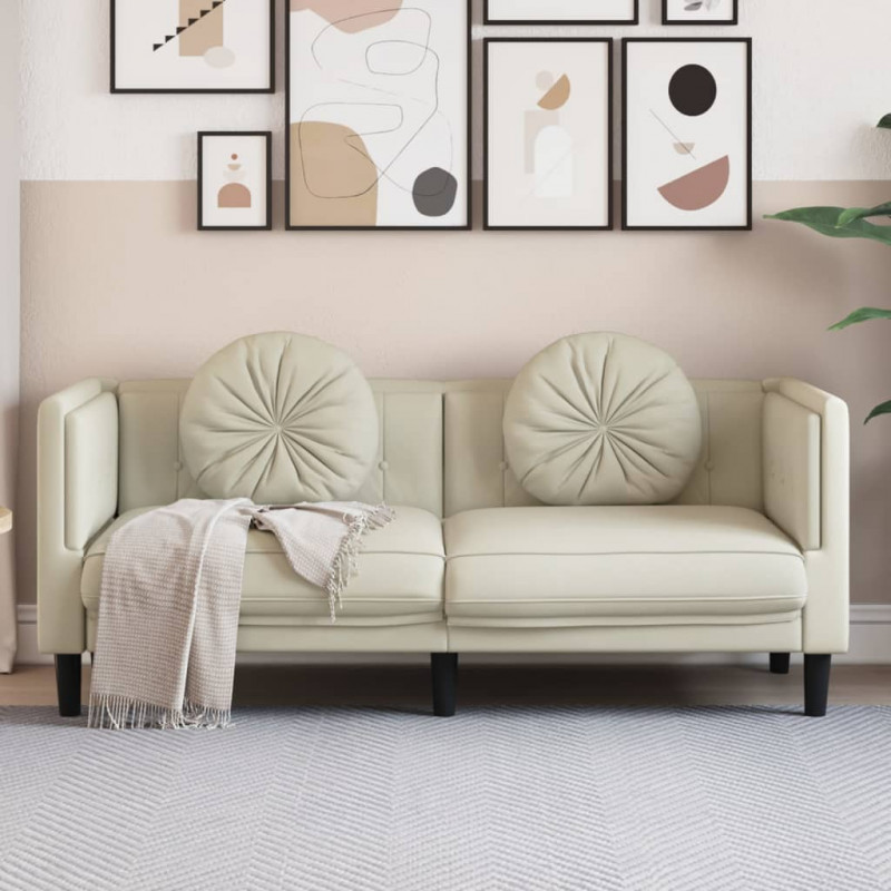 Sofa 2-osobowa z poduszkami, kremowa, aksamit