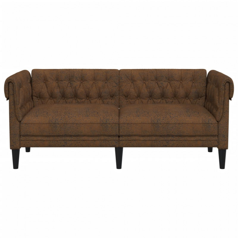 Sofa Chesterfield, dwuosobowa, brązowa, obita tkaniną
