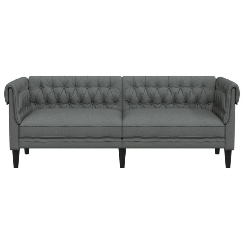 Sofa Chesterfield, trzyosobowa, ciemnoszara, obita tkaniną