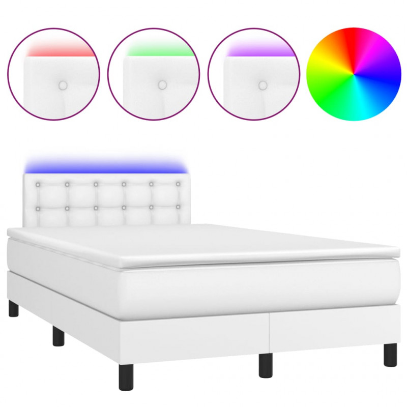 Łóżko kontynentalne z materacem i LED, białe, 120x190 cm