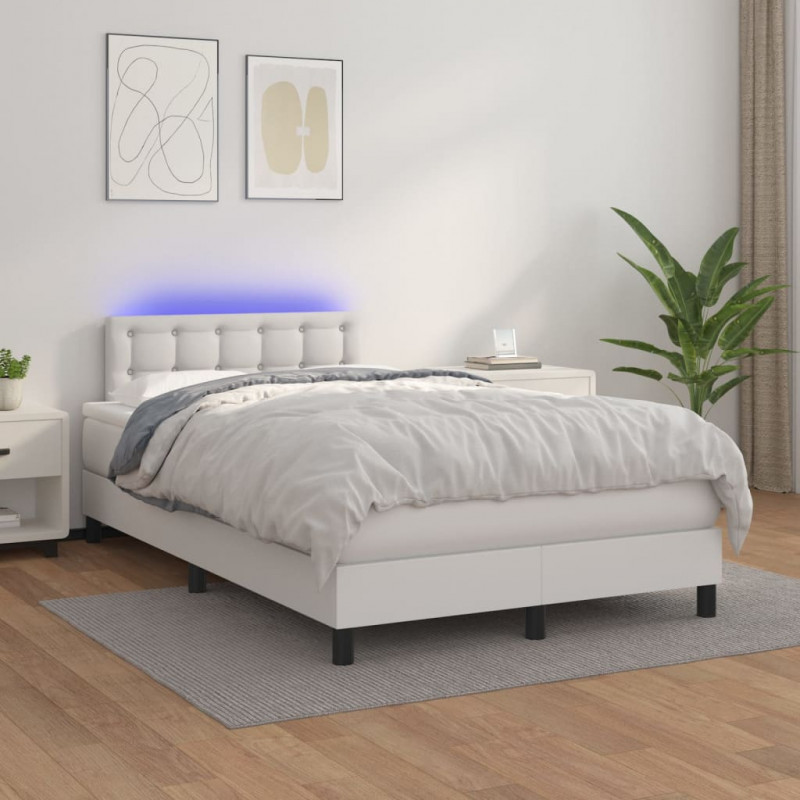 Łóżko kontynentalne z materacem i LED, białe, 120x190 cm