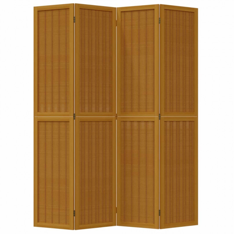 Parawan pokojowy, 4-panelowy, brązowy, lite drewno paulowni