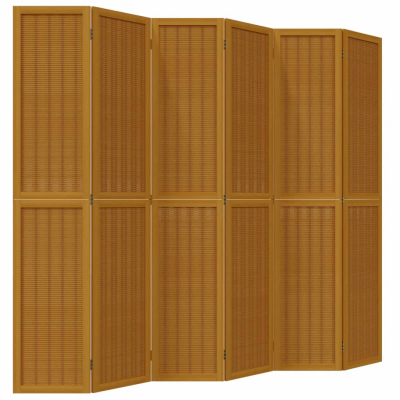 Parawan pokojowy, 6-panelowy, brązowy, lite drewno paulowni