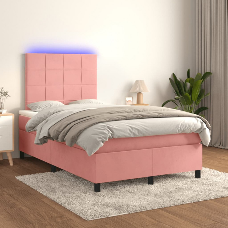 Łóżko kontynentalne z materacem i LED, różowe, 120x190 cm