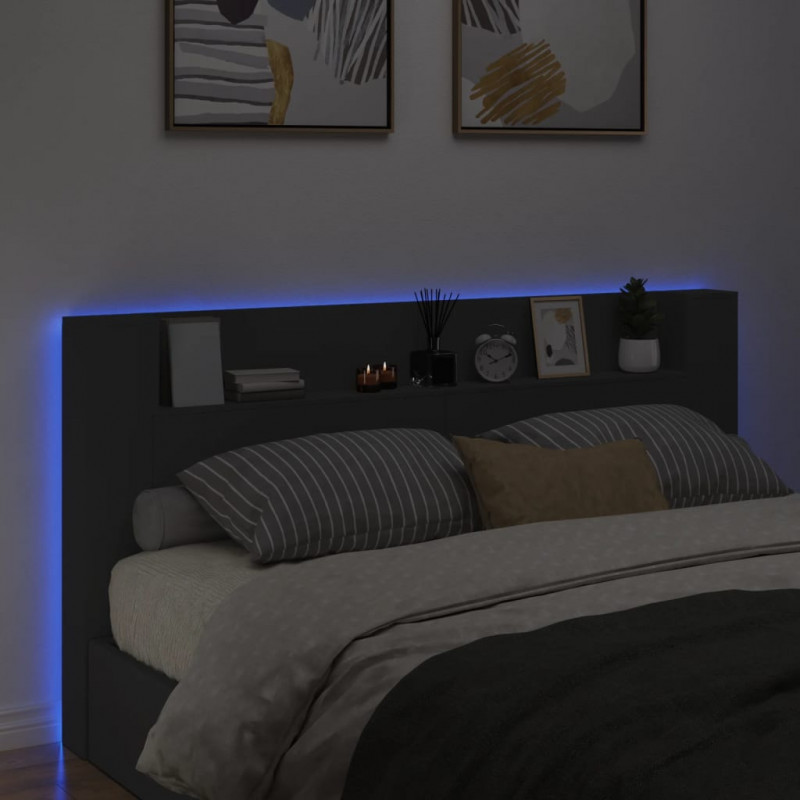 Zagłówek z półką i oświetleniem LED, czarny, 200x16,5x103,5 cm