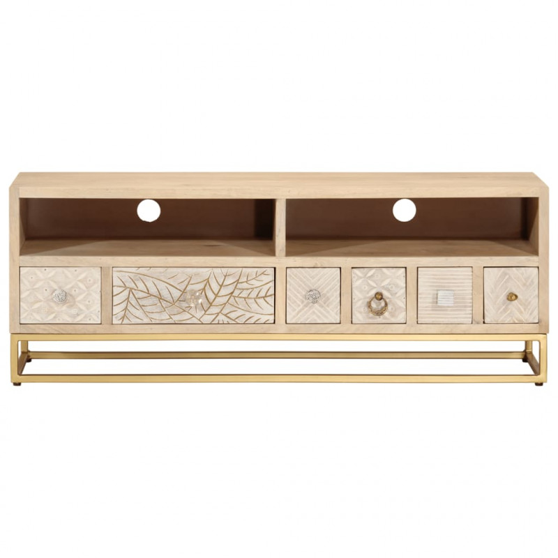 Szafka pod TV, 110x30x40 cm, lite drewno mango i żelazo