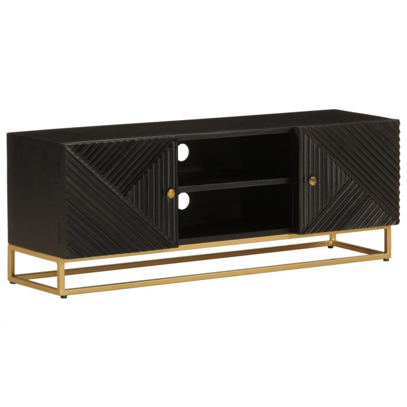 Szafka pod TV, czarna, 110x30x40 cm, lite drewno mango i żelazo