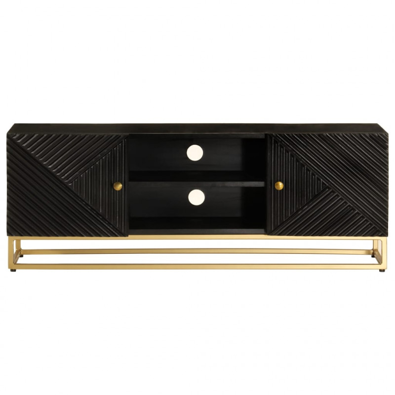 Szafka pod TV, czarna, 110x30x40 cm, lite drewno mango i żelazo