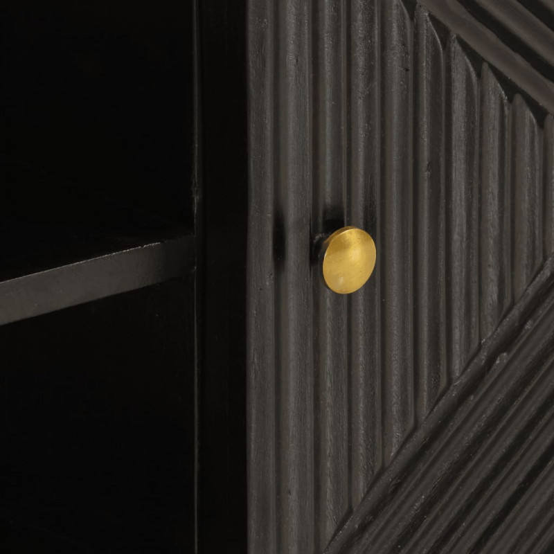 Szafka pod TV, czarna, 110x30x40 cm, lite drewno mango i żelazo