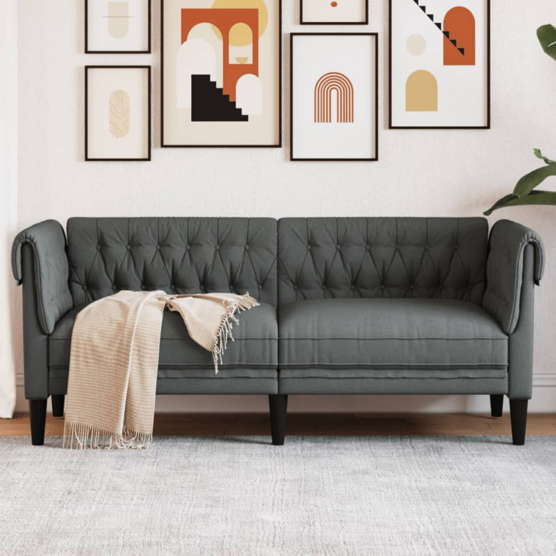 Sofa Chesterfield, dwuosobowa, ciemnoszara, obita tkaniną