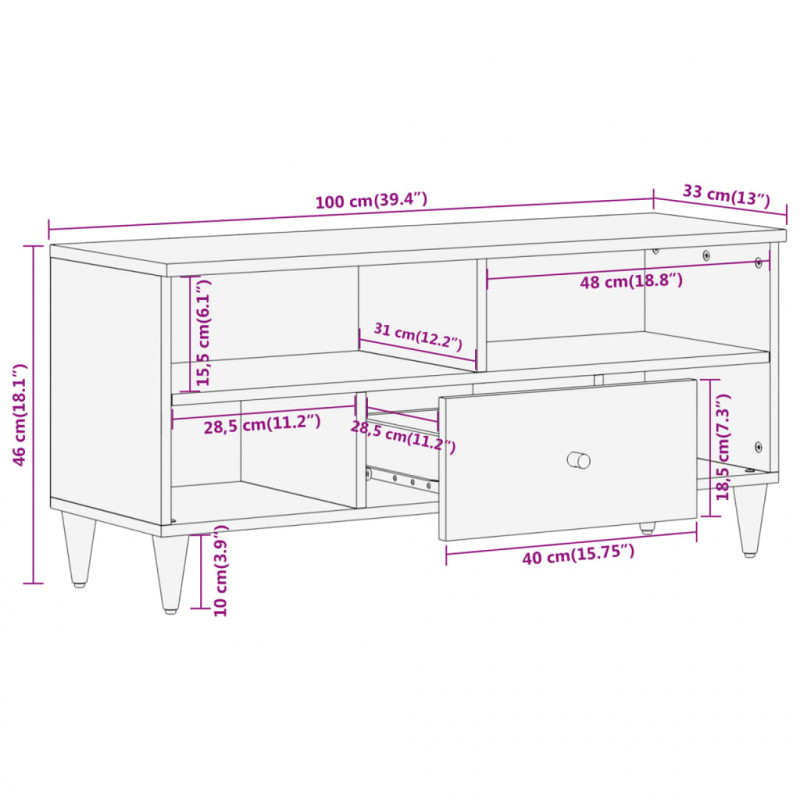 Szafka pod telewizor, 100x33x46 cm, lite drewno mango