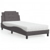 Łóżko z materacem, szare, 90x190 cm, sztuczna skóra