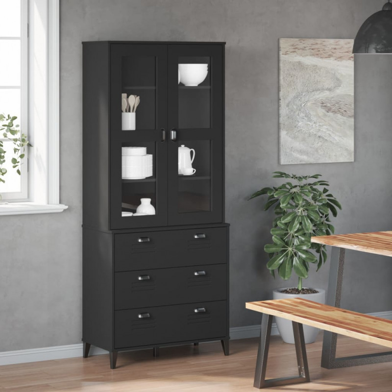 Kredens VIKEN, czarny, 80x40x190 cm, lite drewno sosnowe
