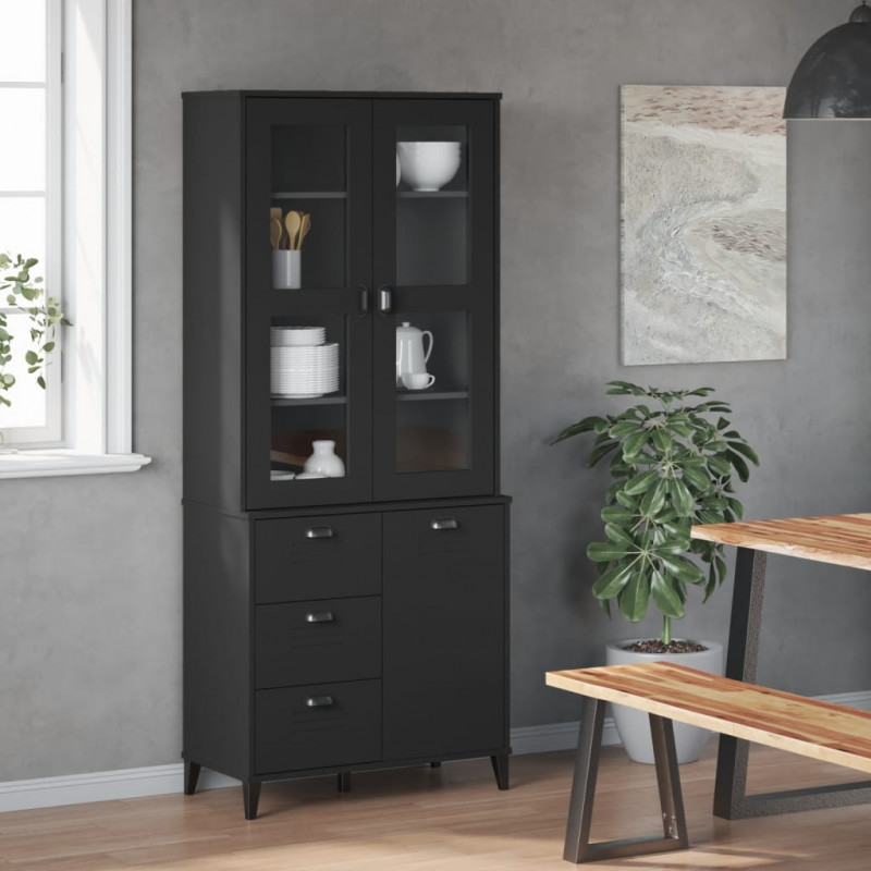 Kredens VIKEN, czarny, 80x40x190 cm, lite drewno sosnowe