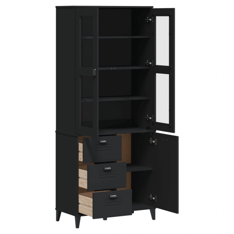 Kredens VIKEN, czarny, 80x40x190 cm, lite drewno sosnowe