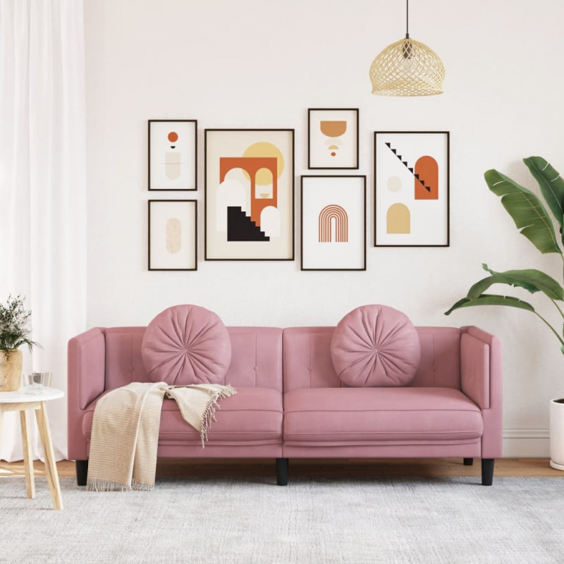 Sofa 3-osobowa z poduszkami, różowa, aksamit
