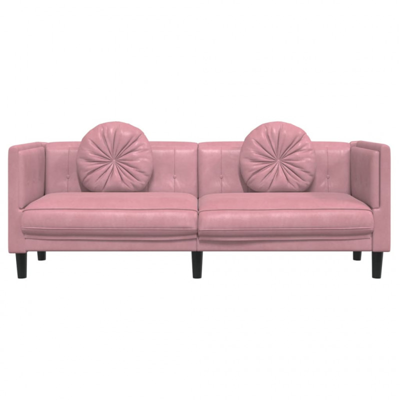 Sofa 3-osobowa z poduszkami, różowa, aksamit