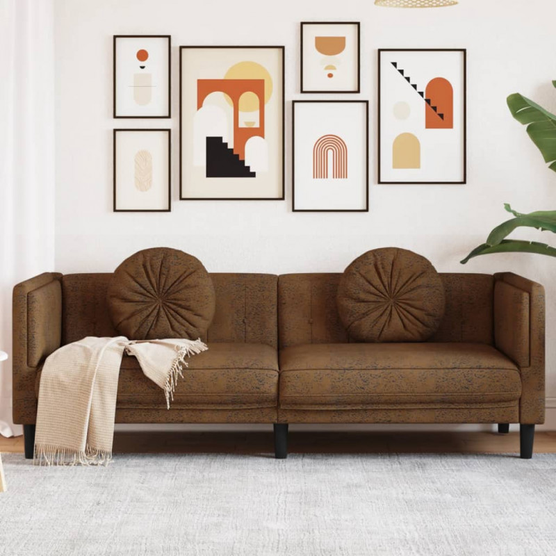 Sofa 3-os., brązowa, sztuczna skóra zamszowa