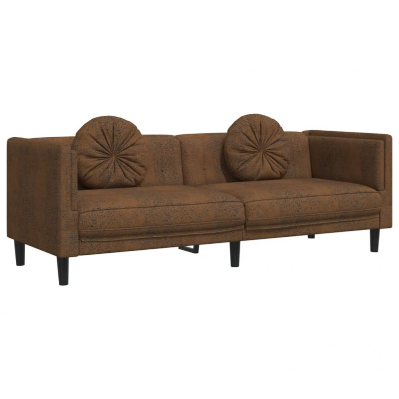 Sofa 3-os., brązowa, sztuczna skóra zamszowa