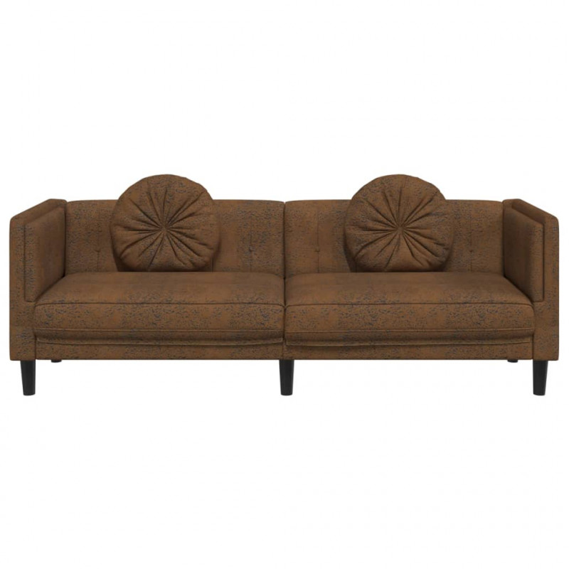 Sofa 3-os., brązowa, sztuczna skóra zamszowa
